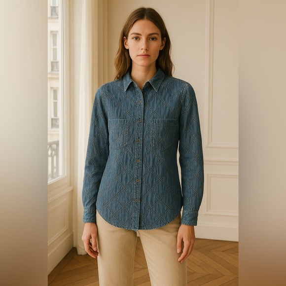 Pilcro and the Letter Press Quilted Denim Buttondown Shirt - Picture 1 of 8